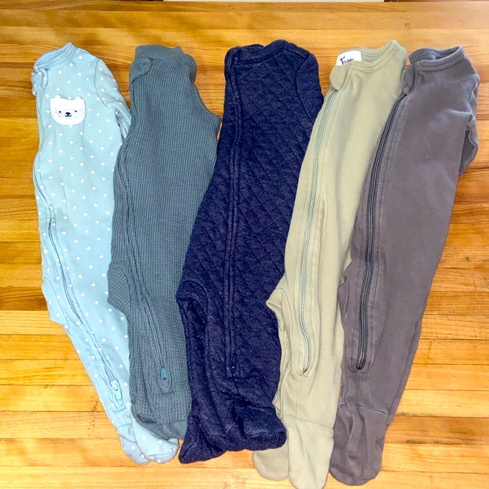 Bundle of 5 Boys 0-3 month footed sleeper pajamas